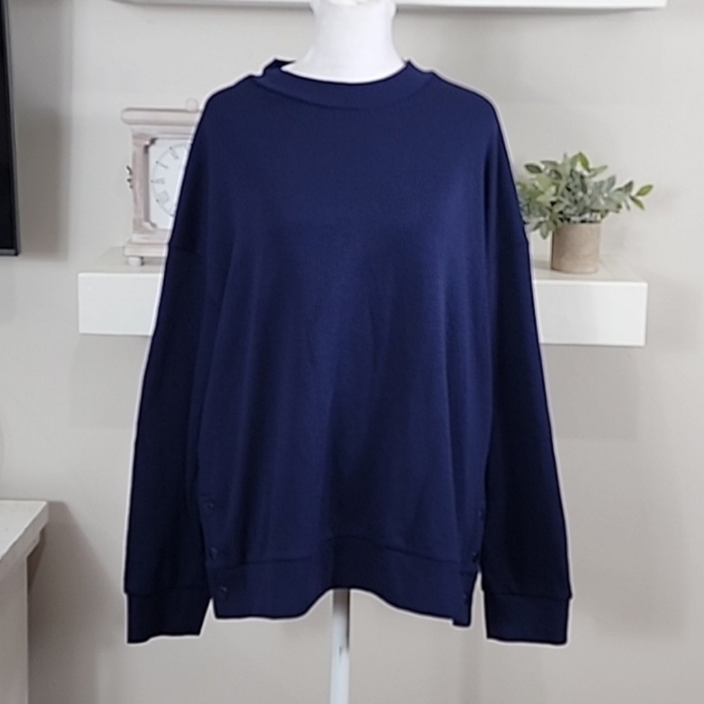 Popsugar Long Sleeve Mockneck Top With Side Snap Buttons New With Tags